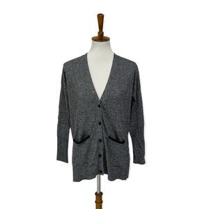 Banana Republic gray button front cardigan with vegan leather elbow patches xs s